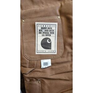 VTG Carhartt Brown Duck Quilt Lined Arctic Bib Overall Leg Zipper 48x32" NEW
